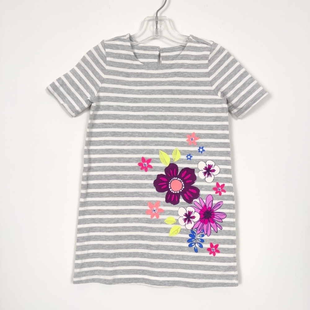 Gymboree Girl's Striped Dress Size Youth XS 4 Years Old Cotton Floral Embroidery
